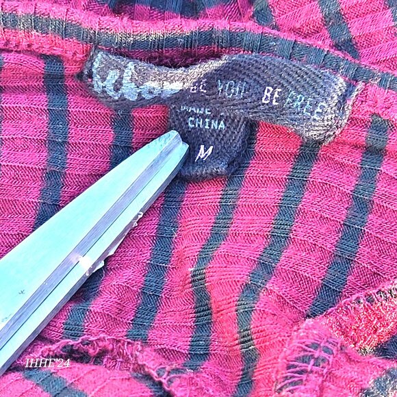 Striped Burgundy & Black Long Sleeve Women Bodysuit With Cross Back/ Medium - Picture 7 of 8